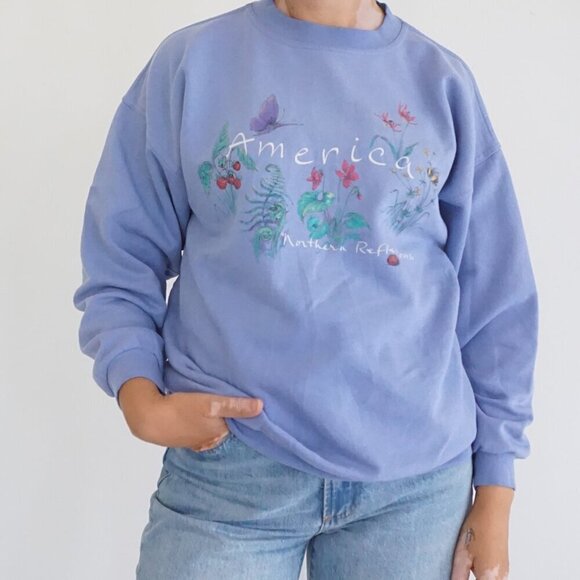 Northern Reflections Sweaters - VTG Northern Reflections Purple Wildflower Butterfly Sweatshirt Nature America S